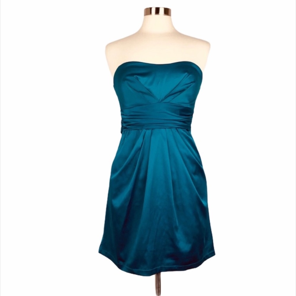 Forever 21 Strapless Blue Satin Dress with Back Bow